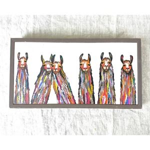 Greenbox Art Llamas Framed Print On Canvas 11"x6" Rustic Whimsical Multicolor